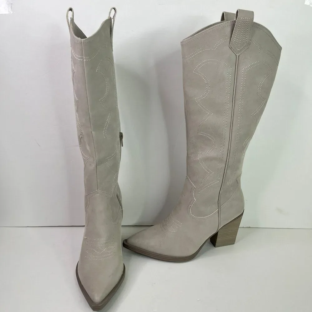 Mia Cowgirl Pull On Pinted Toes Boots Grey Size 8 #596